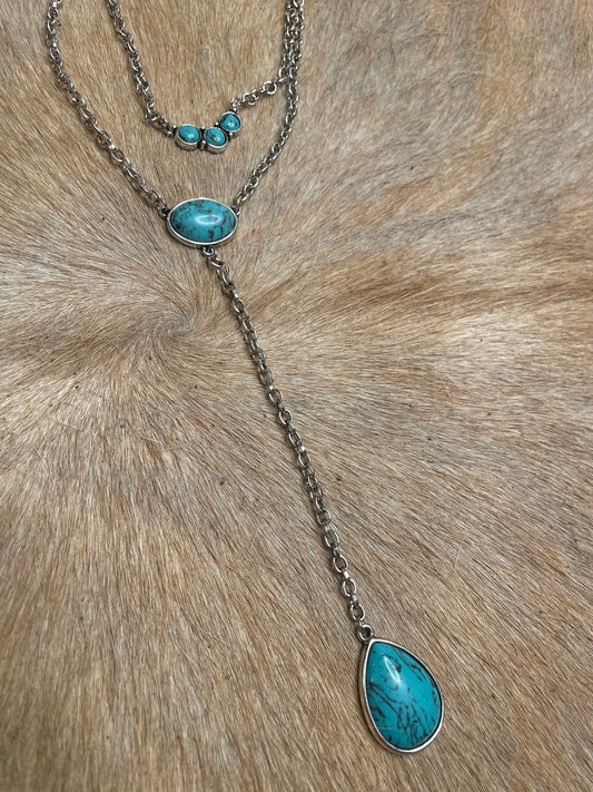 SILVER CHAIN TURQUOISE PENDANT NECKLACE