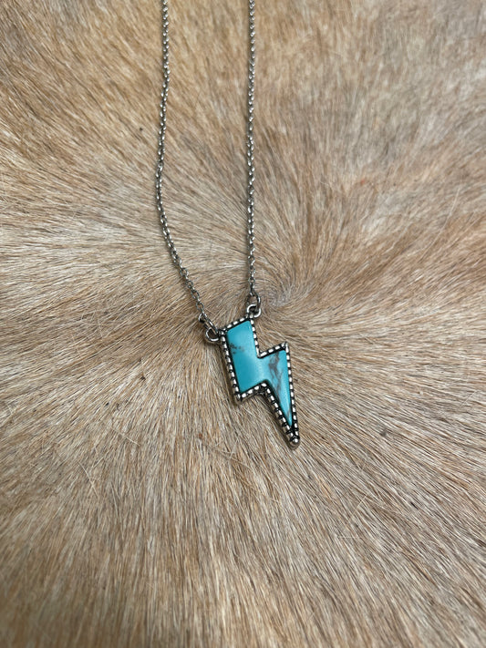 TURQUOISE LIGHTNING BOLT ON SILVER CHAIN NECKLACE