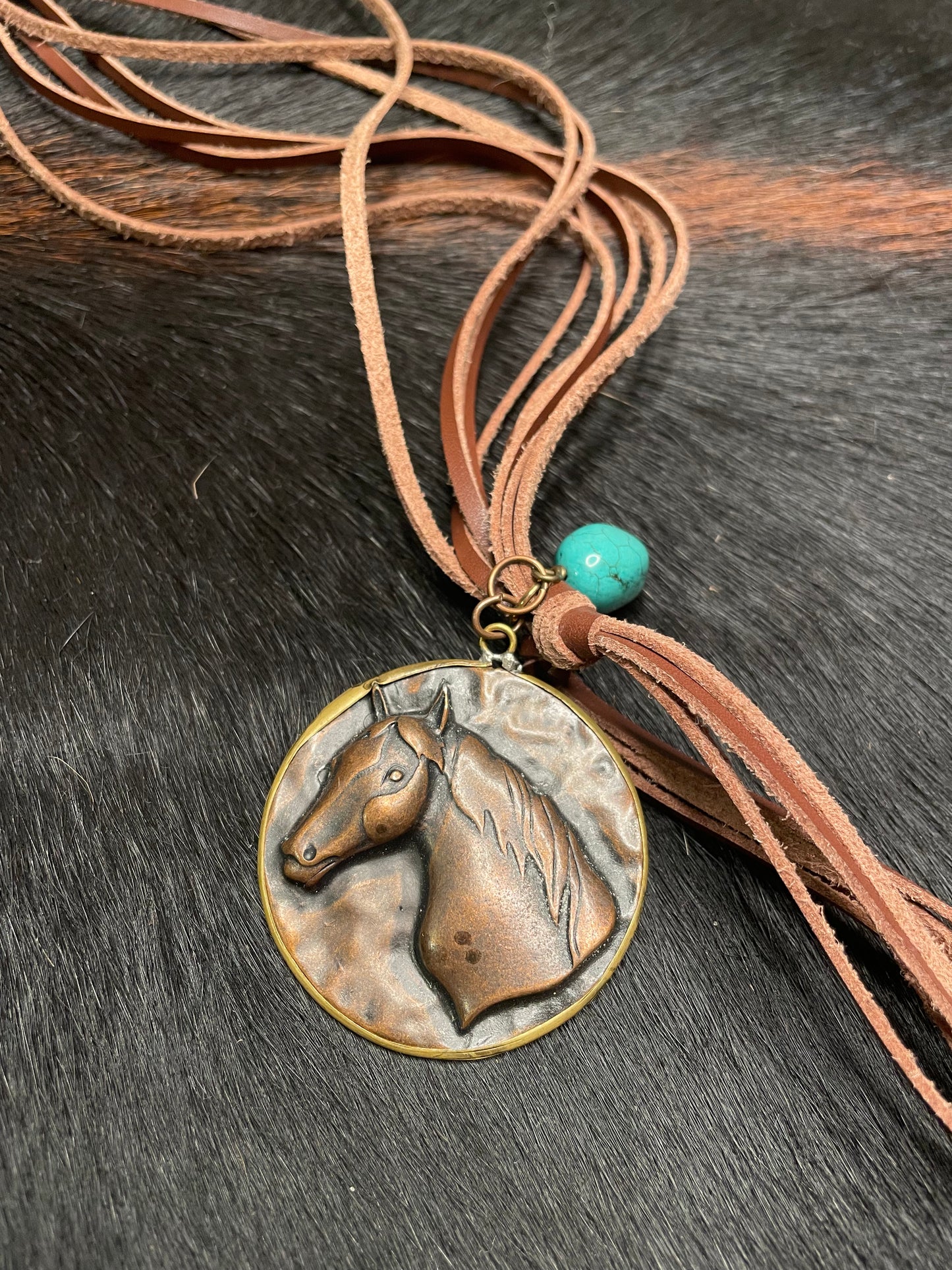 LEATHER STRING WITH HORSE CHARM NECKLACE