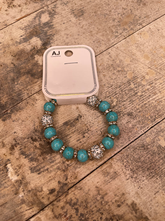 TURQUOISE AND SILVER BEADED BRACELET