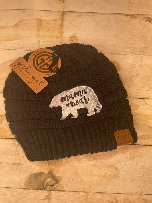 WOMEN'S BLACK MAMA BEAR BEANIE