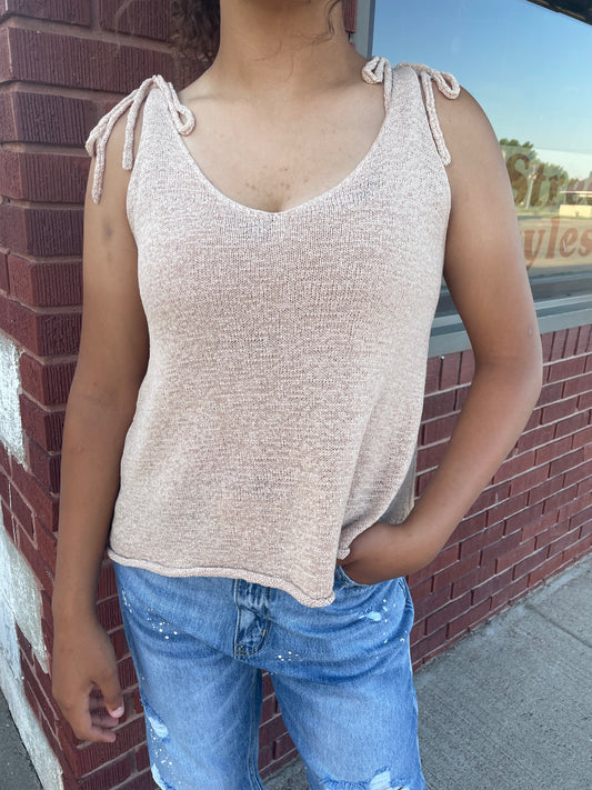 WOMENS BEIGE KNIT TANK