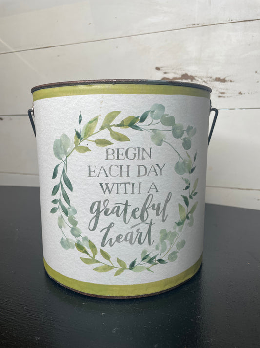 TIN BUCKET GREENERY DESIGN GRATEFUL HEART