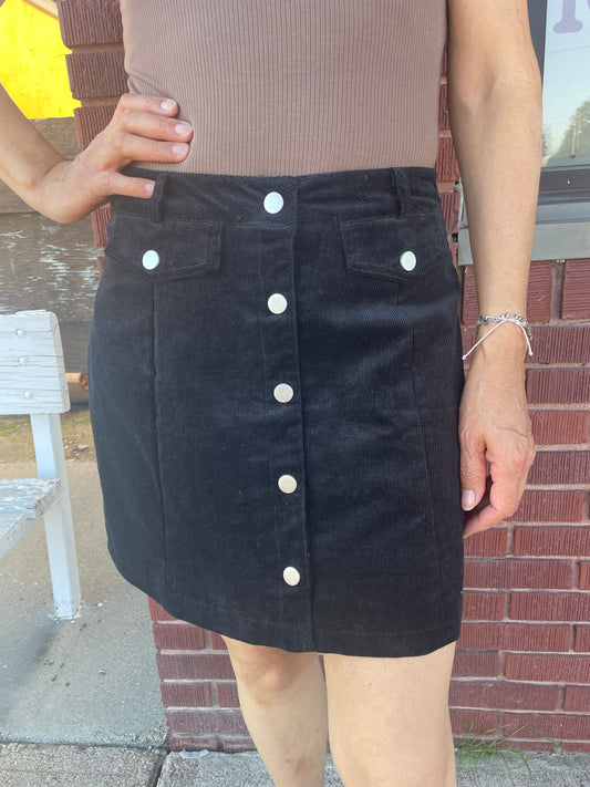 WOMENS BLACK CORDUROY MINI SKIRT