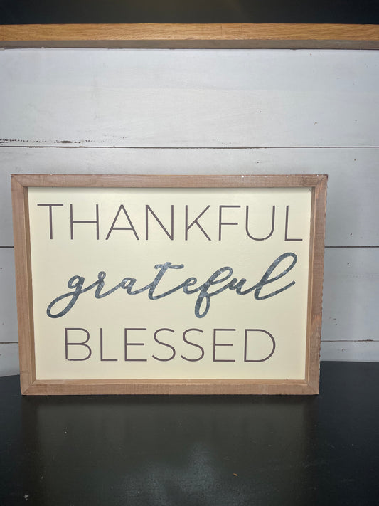 WOODEN INSET BOX SIGN THANKFUL