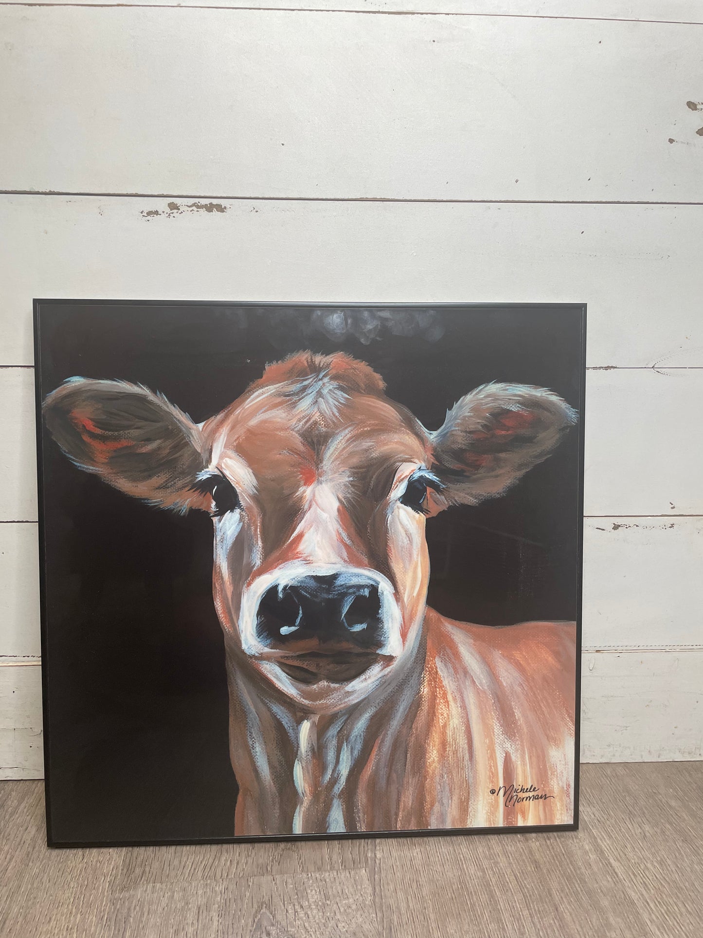 FRAMED MICHELE NORMAN COW PAINTING PRINT