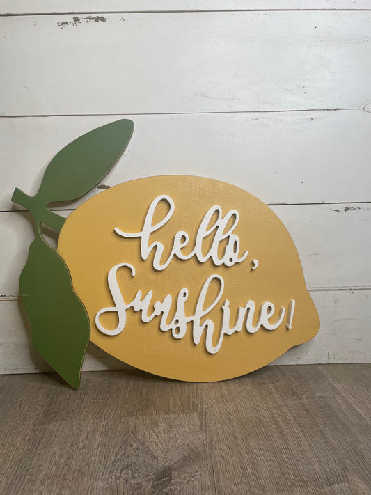 WOODEN LEMON SIGN HELLO SUNSHINE